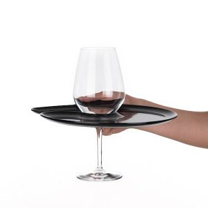 1handPlate big glossy black plate with a hole for the wine glass just held with one hand