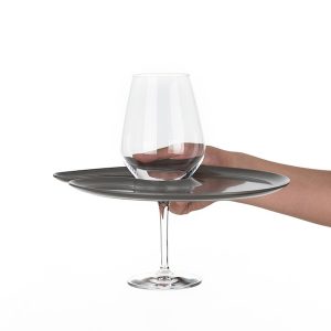1handPlate big glossy grey plate with a hole for the wine glass just held with one hand