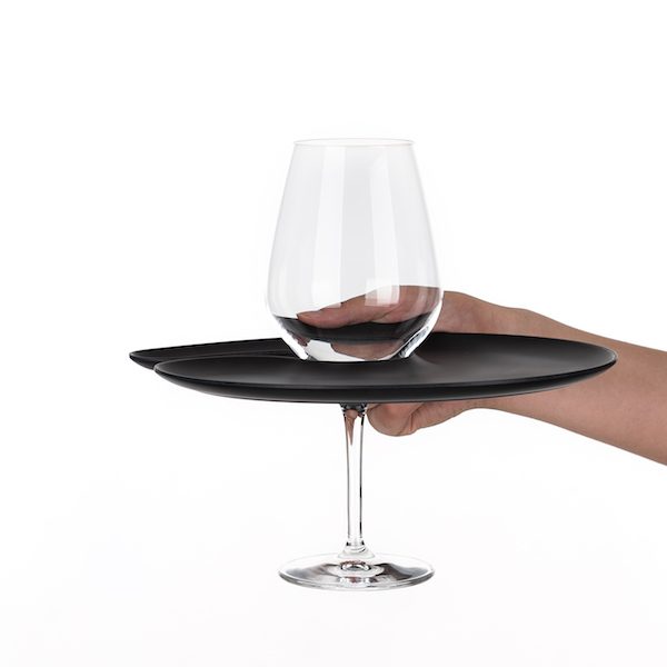 1handPlate big matt black plate with a hole for the wine glass just held with one hand