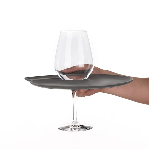 1handPlate big matt grey plate with a hole for the wine glass just held with one hand