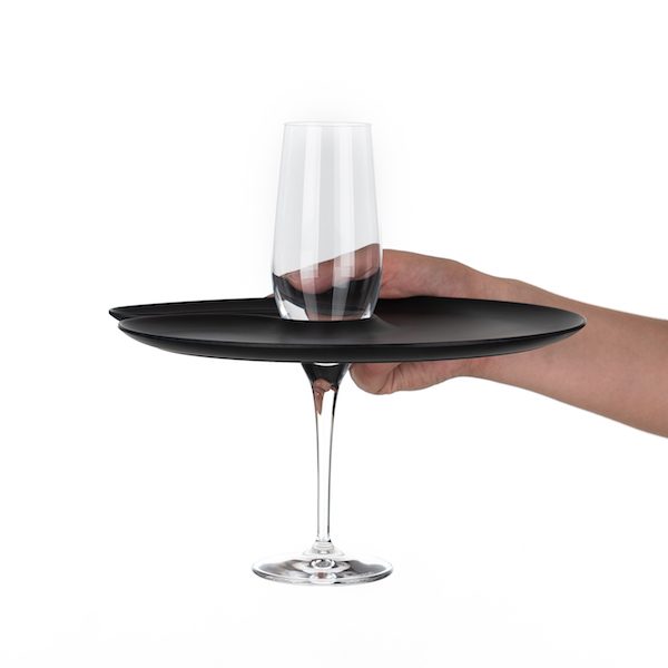 1handPlate big matt black plate with a hole for the champagne glass just held with one hand