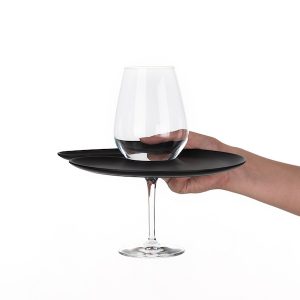 1handPlate small matt black plate with a hole for the wine glass just held with one hand