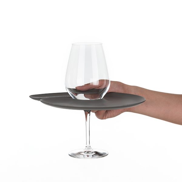 1handPlate small matt grey plate with a hole for the wine glass just held with one hand